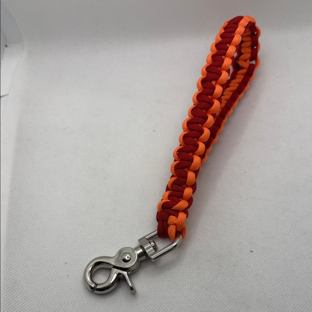 Handmade Red and Neon Orange Paracord Wrist Lanyard with Trigger Snap